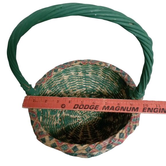 🎄🧺1980s Decoupage Wicker Basket Floral Red Green White Vintage Decor 💐 - Picture 8 of 16